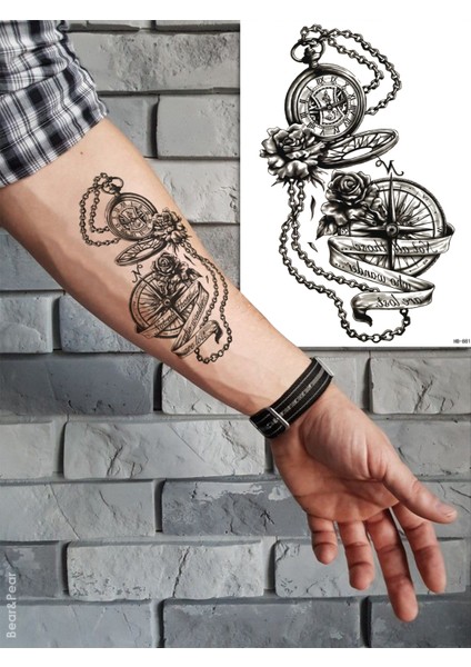 Pusula ve Saat Geçici Dövme Unisex Tattoo
