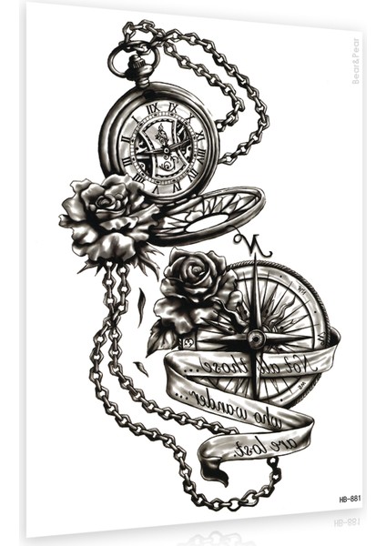 Pusula ve Saat Geçici Dövme Unisex Tattoo