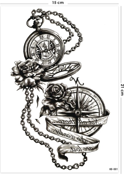 Pusula ve Saat Geçici Dövme Unisex Tattoo