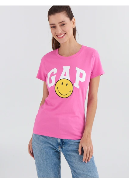 Kadın Pembe Smiley® Originals Gap Logo T-Shirt