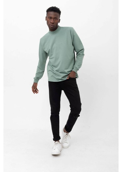 Erkek Basic Regular Fit Yarım Balıkçı Sweatshirt Pamuk 2 Iplik