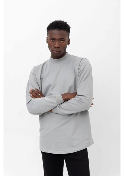 Erkek Basic Regular Fit Yarım Balıkçı Sweatshirt Pamuk 2 Iplik