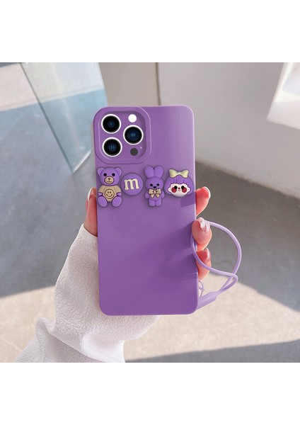 Apple iPhone 12 Pro Uyumlu Kılıf Love Bear Silikon Kılıf Lila