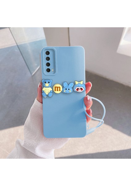 Huawei P Smart 2021 Uyumlu Kılıf Love Bear Silikon Kılıf Açık Mavi