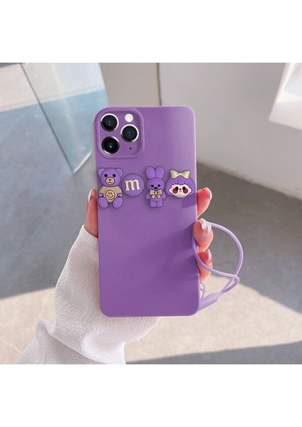 Apple iPhone 11 Pro Max Uyumlu Kılıf Love Bear Silikon Kılıf Lila