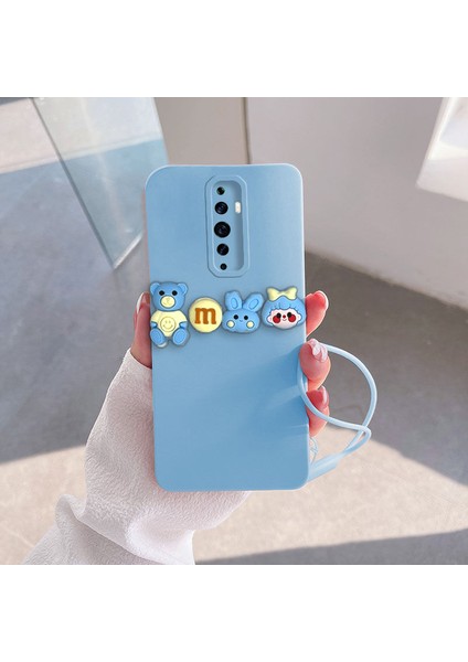 Oppo Reno 2z Uyumlu Kılıf Love Bear Silikon Kılıf Açık Mavi