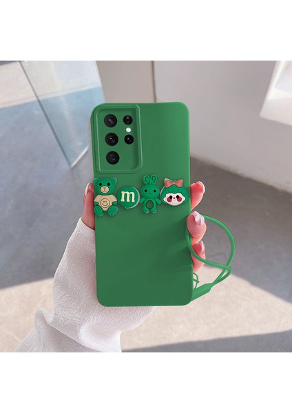 Samsung Galaxy S22 Ultra Uyumlu Kılıf Love Bear Silikon Kılıf Açık Yeşil