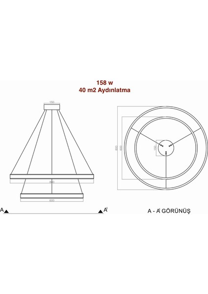 Double Light Çift Yön Led Avize Ø80-60 cm