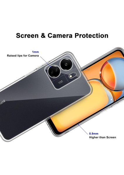 Xiaomi Redmi 13C Kılıf Kamera Çevresi Korumalı Darbeye Dayanıklı Şeffaf Silikon Anti Kapak + 9h Ekran Koruyucu Cam modelleri