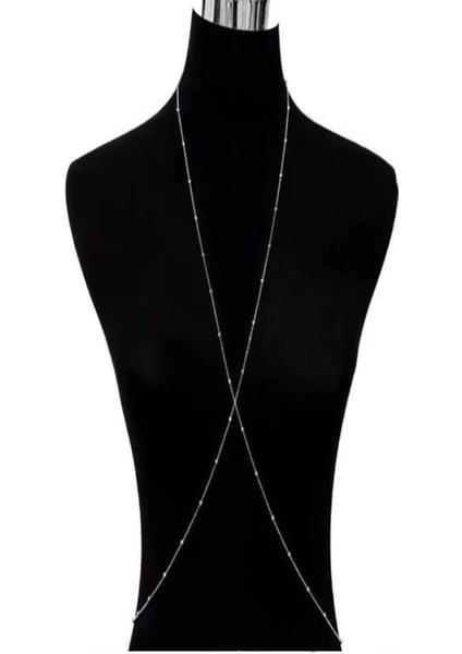 Silver Kararmaz Top Boncuklu Cross Style Vücut Zinciri, Vücut Takısı