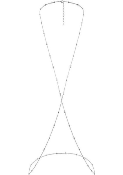 Silver Kararmaz Top Boncuklu Cross Style Vücut Zinciri, Vücut Takısı