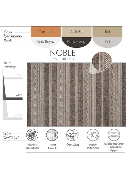 Noble 2553 Turuncu Mutfak Halısı Hasır Doku Balkon Halısı Kesme Yolluk Halı Büro Ofis Iş Yeri Halısı
