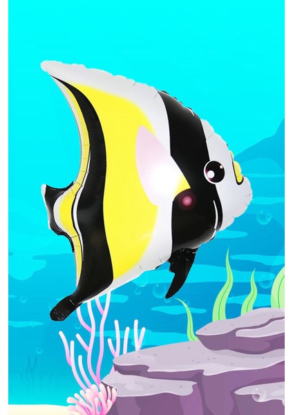 Balık Folyo Balon Sarı Siyah Beyaz Balık Folyo Balon Moorish