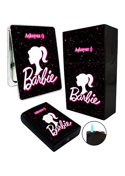 Barbie Baskılı Tabaka, Kaydırmalı Çakmak ve Cep Aynası Hediye Seti