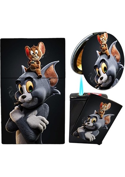 Tom ve Jerry Baskılı Tabaka, Kaydırmalı Çakmak ve Cep Aynası Hediye Seti