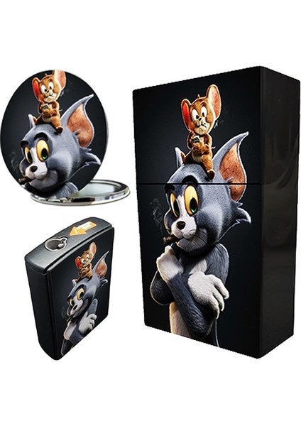 Tom ve Jerry Baskılı Tabaka, Kaydırmalı Çakmak ve Cep Aynası Hediye Seti