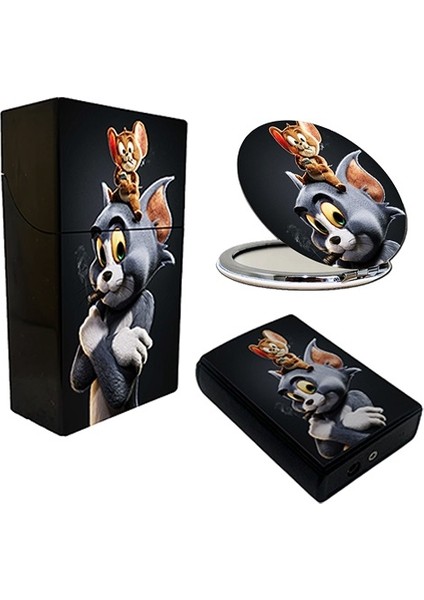 Tom ve Jerry Baskılı Tabaka, Kaydırmalı Çakmak ve Cep Aynası Hediye Seti