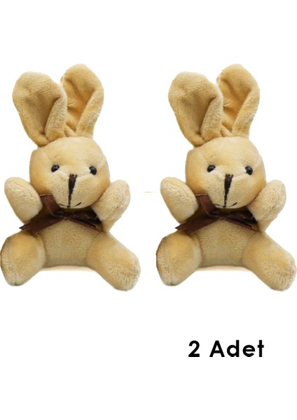 2 Adet Peluş Tavşan Anahtarlık 13 cm Açıkkahve - Oyuncak Tavşan Çanta Süsü - Doğum Günü