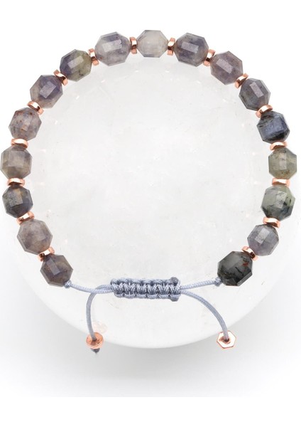 Iyolit Doğal Taş Makrome Örme Bileklik Hexagonal Kesim