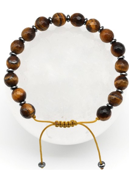 Kaplan Gözü Doğal Taş Makrome Örme Bileklik Faset Kesim