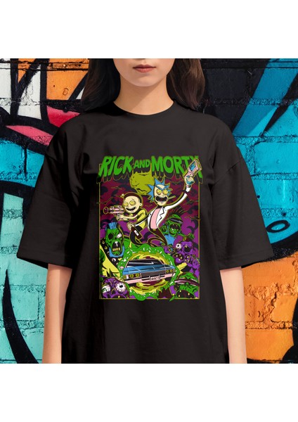 Rıck And Morty' Temalı Ön Yüz Baskılı Street Wear Oversize Unisex Tişört