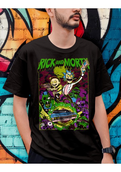 Rıck And Morty' Temalı Ön Yüz Baskılı Street Wear Oversize Unisex Tişört