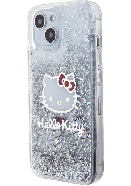 Apple iPhone 15 Kılıf Hello Kitty Orjinal Lisanslı Ikonik Sıvılı Glitter Kapak