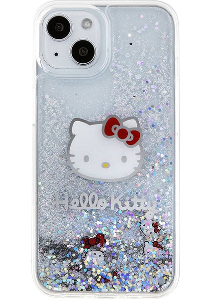 Apple iPhone 15 Kılıf Hello Kitty Orjinal Lisanslı Ikonik Sıvılı Glitter Kapak