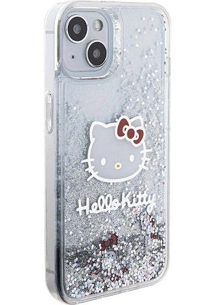 Apple iPhone 15 Kılıf Hello Kitty Orjinal Lisanslı Ikonik Sıvılı Glitter Kapak