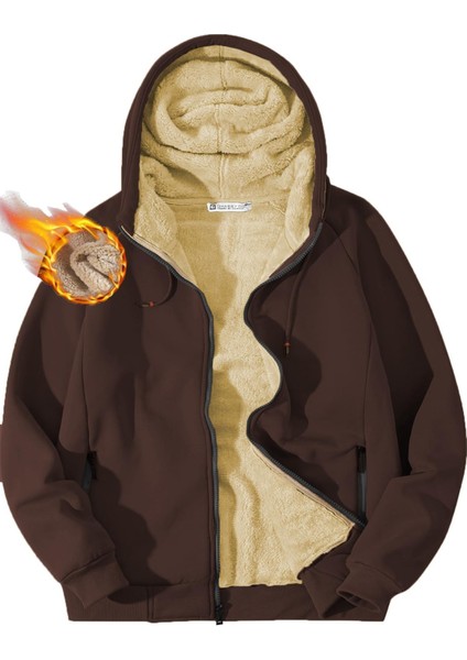 Erkek Ultra Termal Sherpa Astarlı Kapüşonlu Fermuarlı Cepli Kışlık Sweatshirt