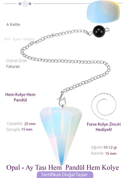 Sertifikalı Opal - Ay Taşı Pandül Sarkaç Hem Pandül - Hem Kolye