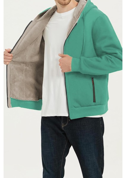 Erkek Ultra Termal Sherpa Astarlı Kapüşonlu Fermuarlı Cepli Kışlık Sweatshirt fiyatları
