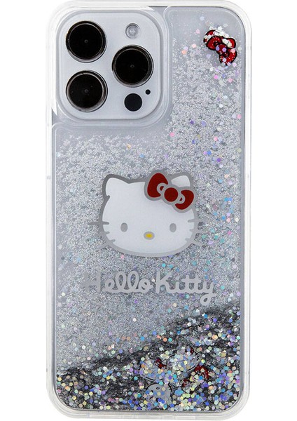 Apple iPhone 15 Pro Max Kılıf Hello Kitty Orjinal Lisanslı Ikonik Sıvılı Glitter Kapak