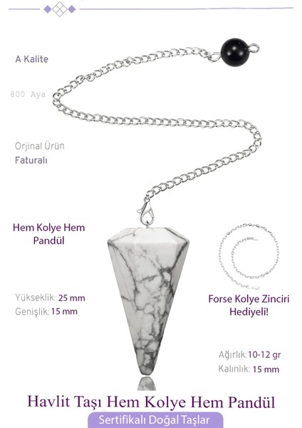 Sertifikalı Havlit Taşı Pandül Sarkaç Hem Pandül - Hem Kolye