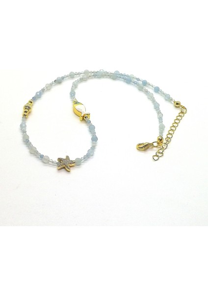 Yzcjeweler Doğaltaş Kolye-Akuamarin Kolye(4mm.ve 2mm.lik Taşlar) fiyatları