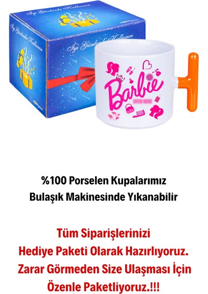 Enter Mode Barbie Baskılı T Saplı Kupa Bardak Porselen Çay Kahve Fincanı