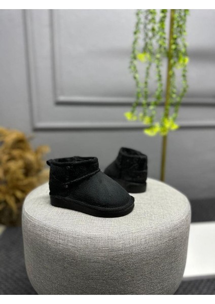 Unisex Çocuk Süet Mini Yarım Bot İç Tüylü Rahat Kullanım 2 cm Taban Yüksekliği