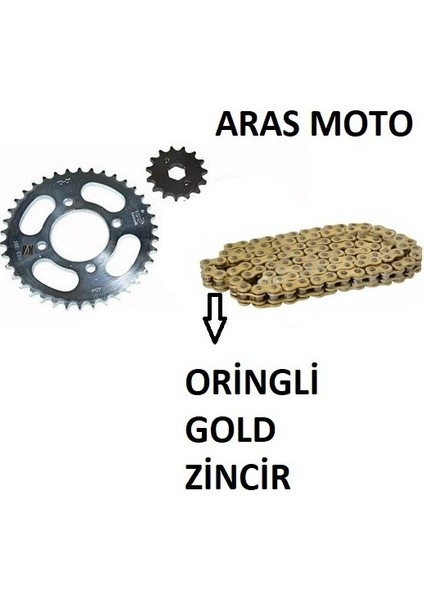 Aras Moto Bajaj Discover 150 F- 150 S Oringli Zincir Dişli Seti Kaliteli (Gold Zincir) Arasmoto