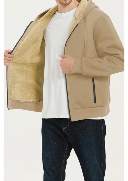 Erkek Ultra Termal Sherpa Astarlı Kapüşonlu Fermuarlı Cepli Kışlık Sweatshirt fiyatları
