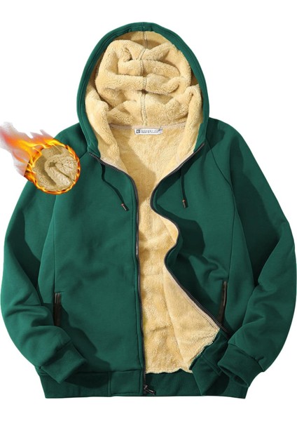Erkek Ultra Termal Sherpa Astarlı Kapüşonlu Fermuarlı Cepli Kışlık Sweatshirt