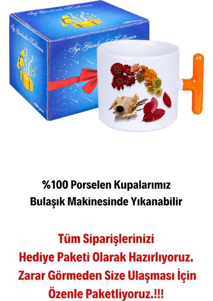 Romantik Sonbahar Baskılı T Saplı Kupa Bardak Porselen Çay Kahve Fincanı modelleri