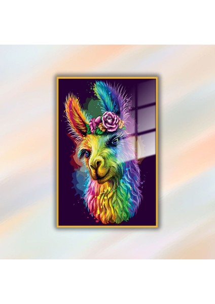 Metal Çerçeveli Temperli Cam Tablo Neon Renkli Çiçek ve Lama fiyatları