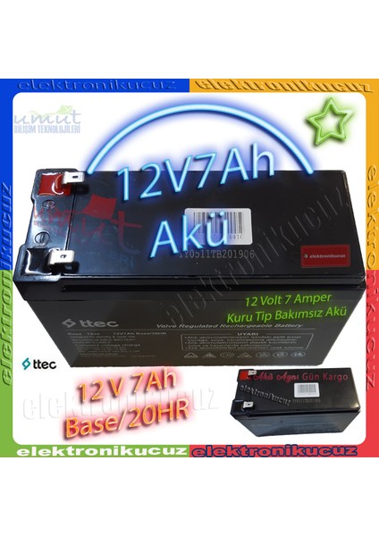 12V 7AMPER Base Kuru Tip Akü -Base 12V7AH Akü 12V 7AH 12 Volt 7 Amper Çocuk Oyuncak Araba Araç Aküsü Pili Bataryası