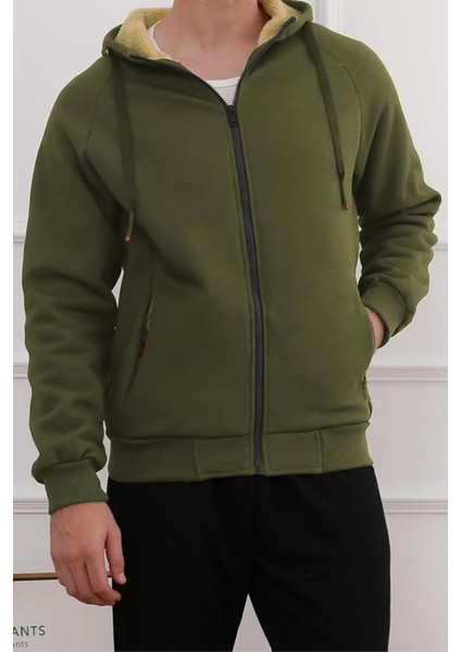 Erkek Ultra Termal Sherpa Astarlı Kapüşonlu Fermuarlı Cepli Kışlık Sweatshirt fiyatları
