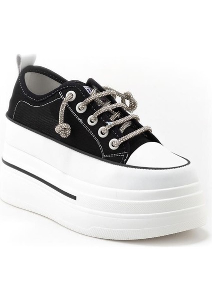 345-10 Kadın Kalın Taban Taşlı Sneaker Ayakkabı