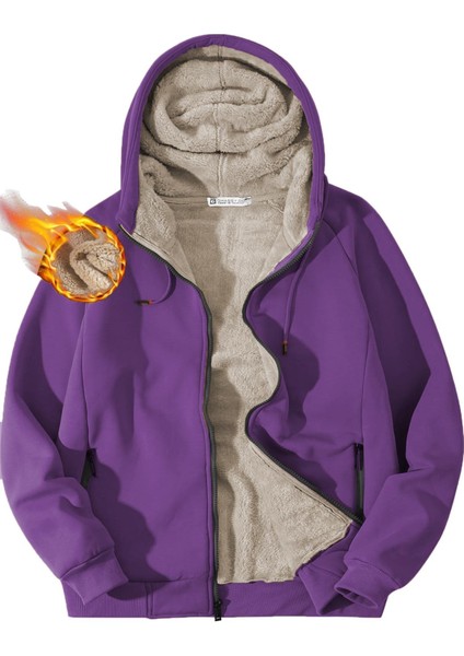 Erkek Ultra Termal Sherpa Astarlı Kapüşonlu Fermuarlı Cepli Kışlık Sweatshirt
