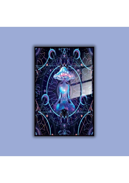Metal Çerçeveli Temperli Cam Tablo Neon Renkli Psykodelic fiyatları