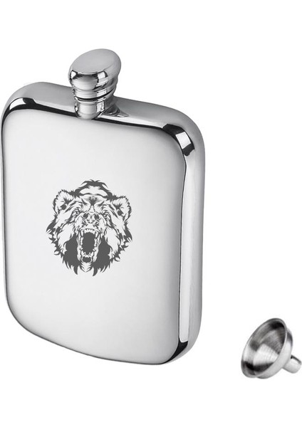 British Fırçalı Krom Vahşi Ayı Oval Çelik Cep Içki Matarası 4oz 120ML