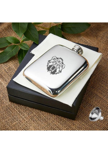 British Fırçalı Krom Vahşi Ayı Oval Çelik Cep Içki Matarası 4oz 120ML