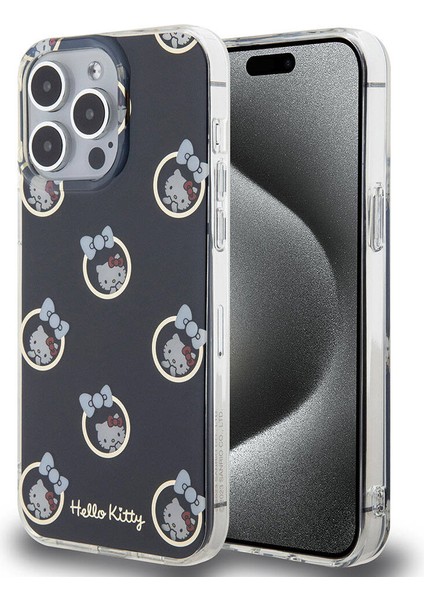 Apple iPhone 15 Pro Max Kılıf Hello Kitty Orjinal Lisanslı Elektroplating Kaplama Kabarcık Baskılı Kapak